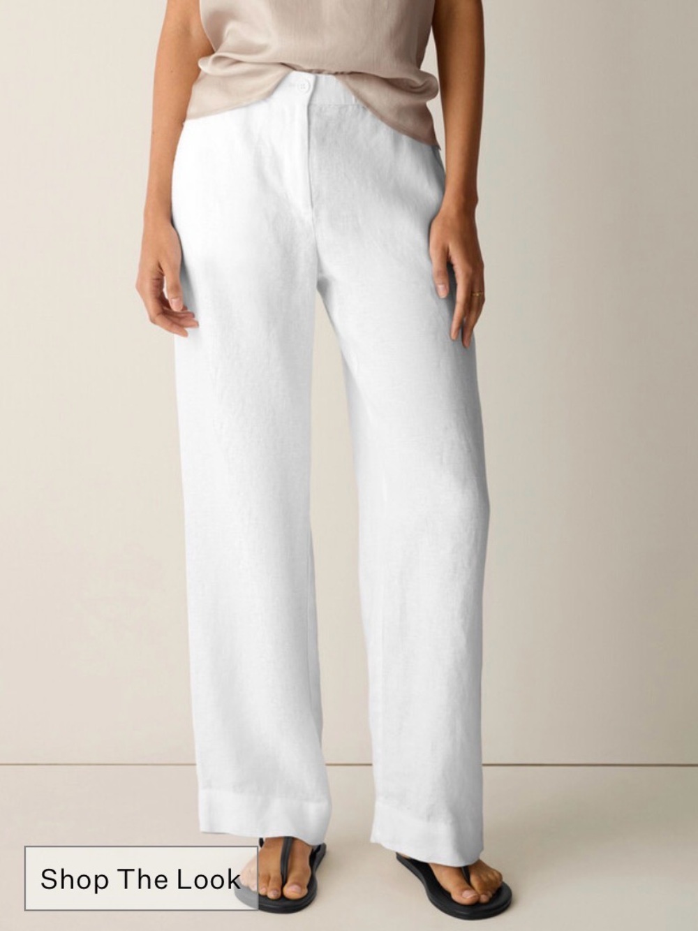 Eileen Fisher White Wide-Leg Linen-Blend Pants